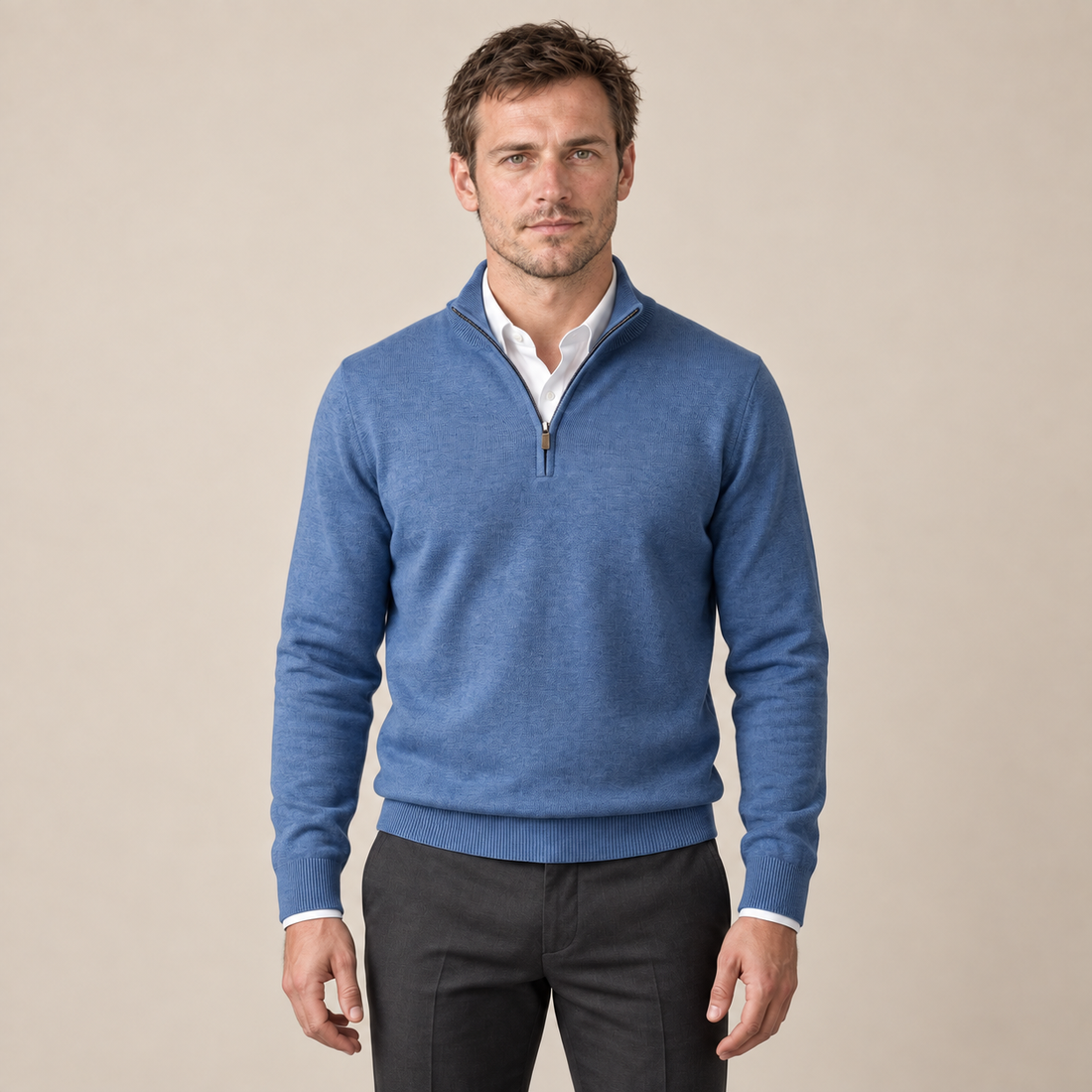 Sweter męski bawełniany z krótkim zamkiem
