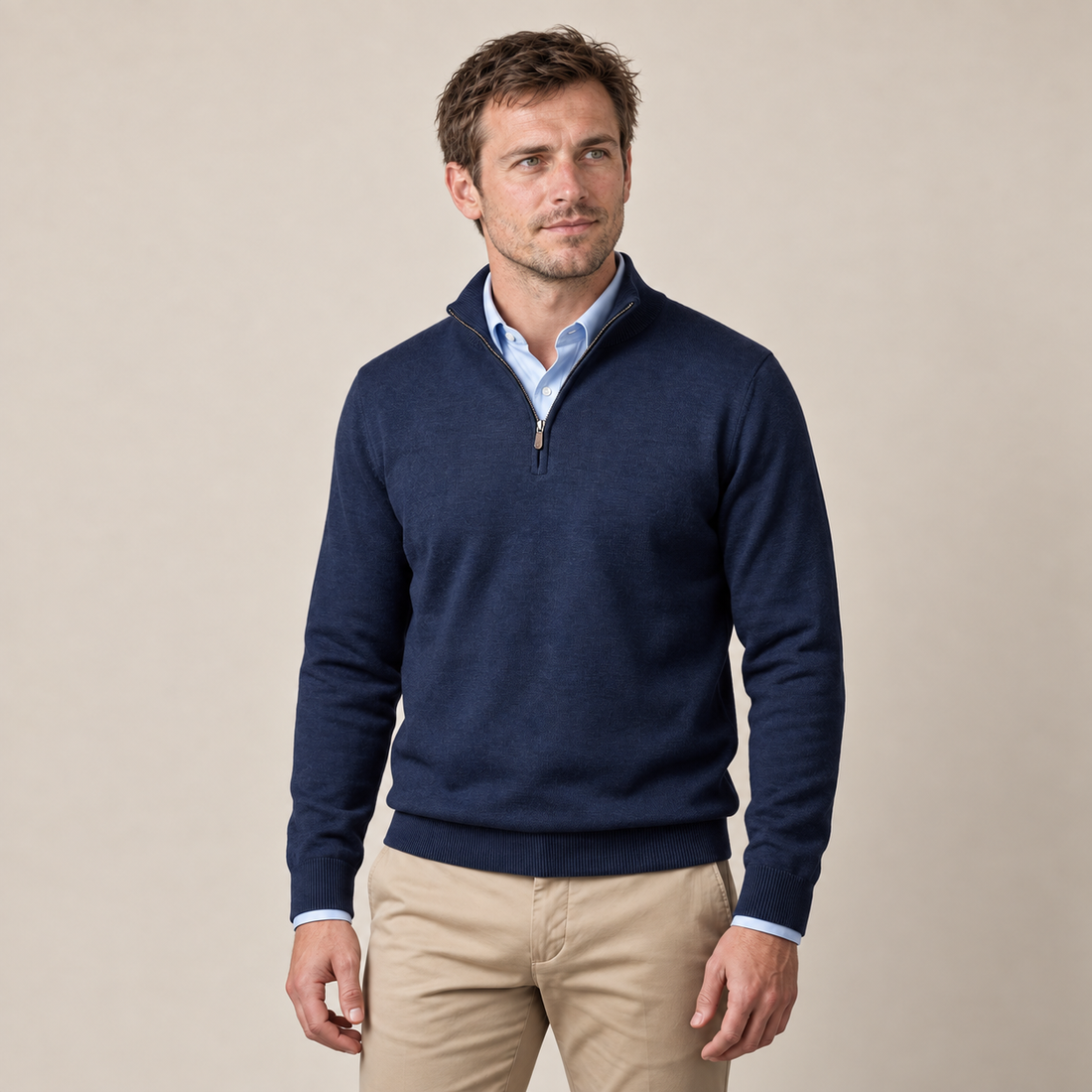 Sweter męski bawełniany z krótkim zamkiem