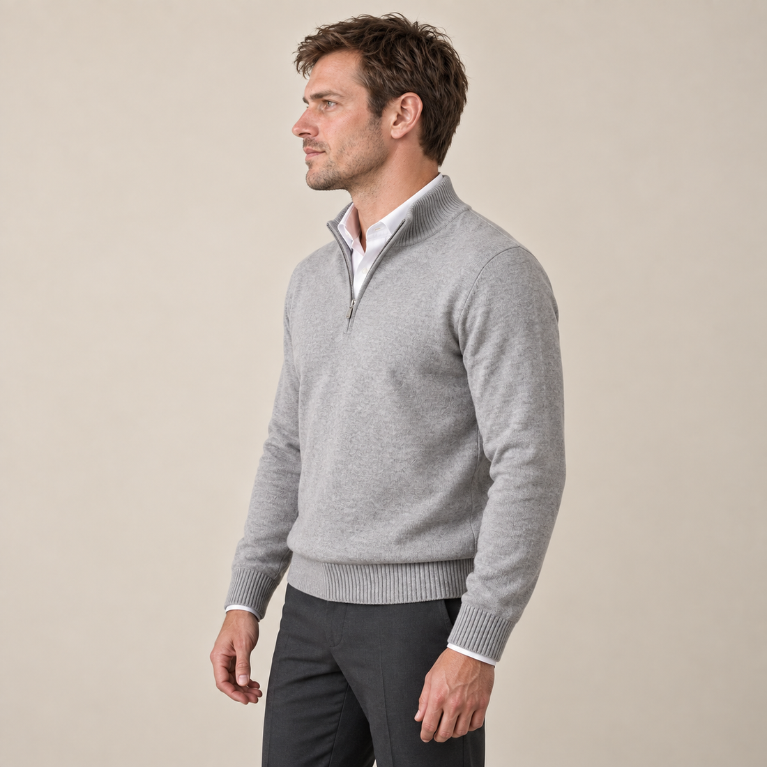 Sweter męski bawełniany z krótkim zamkiem