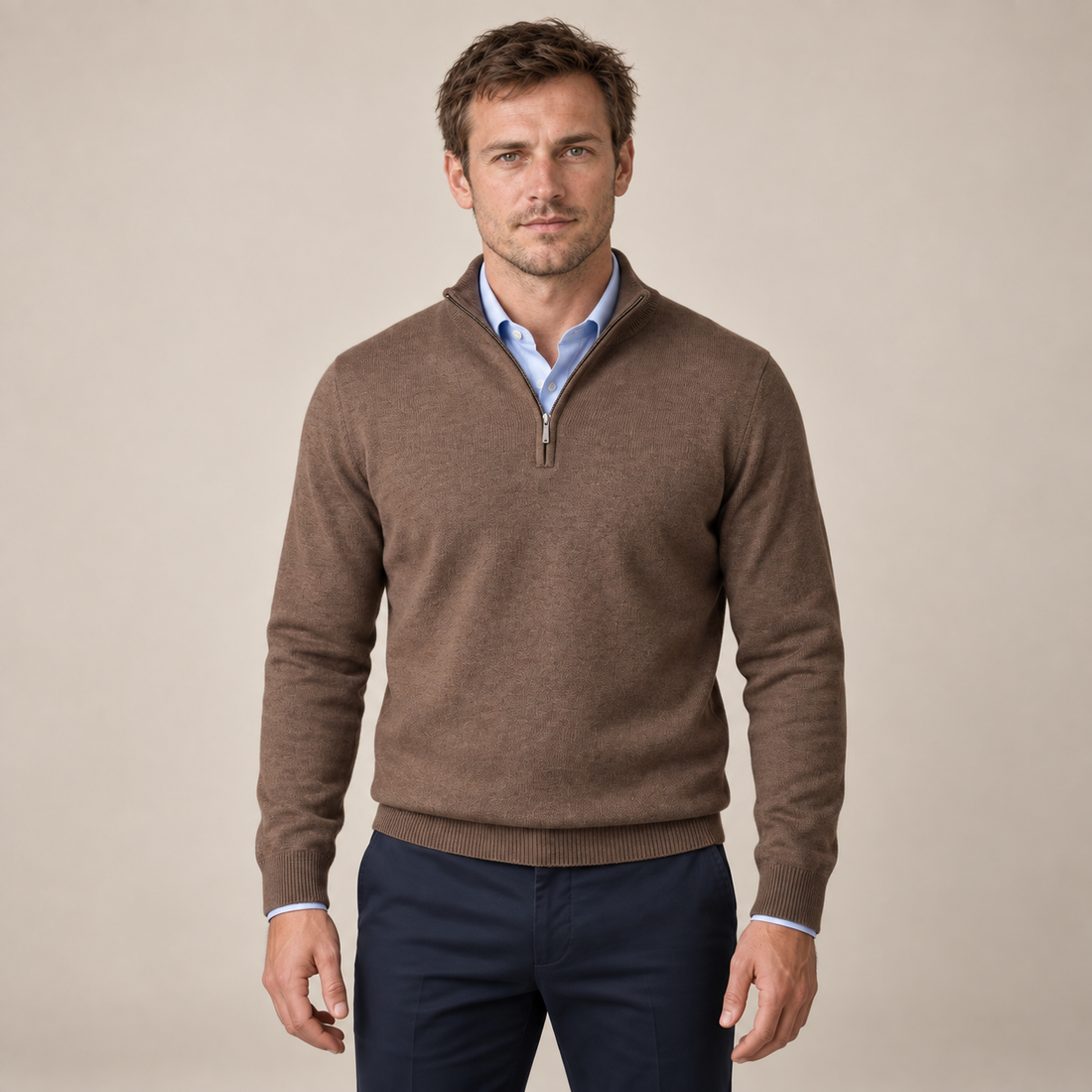 Sweter męski bawełniany z krótkim zamkiem