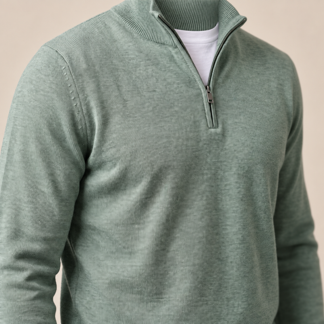 Sweter męski z dzianiny z krótkim zamkiem
