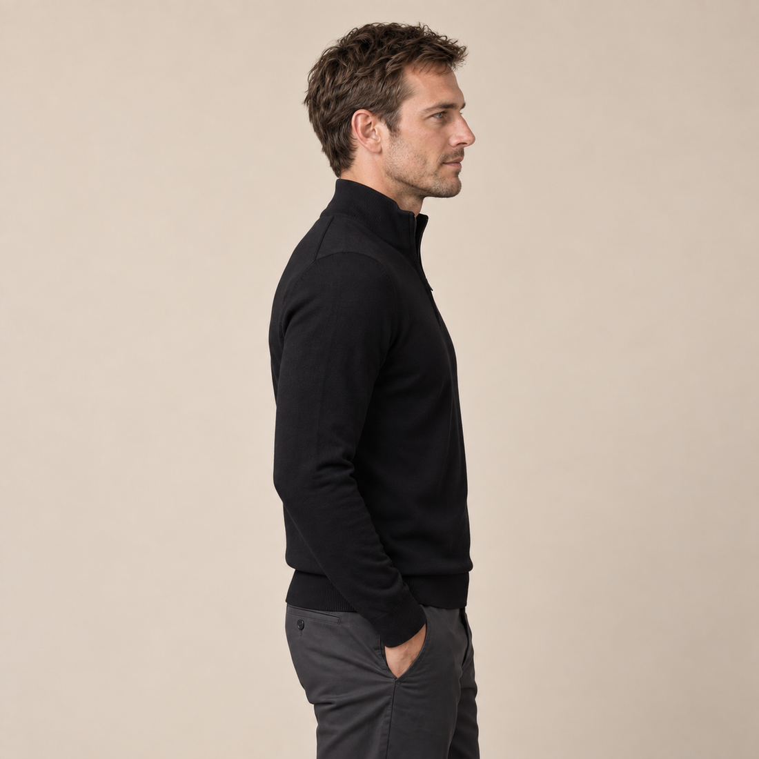 Sweter męski z dzianiny z krótkim zamkiem