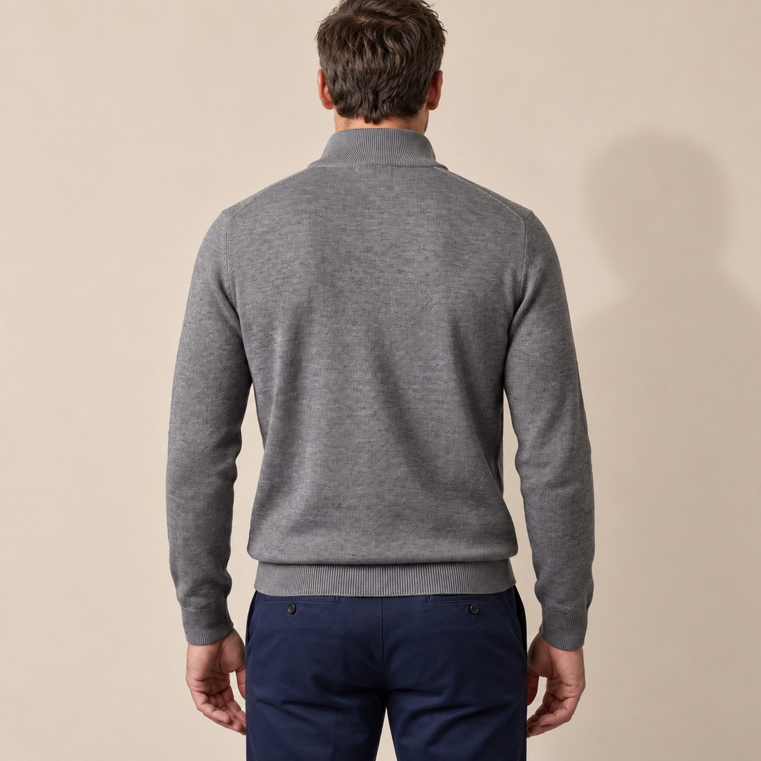 Sweter męski z dzianiny z krótkim zamkiem