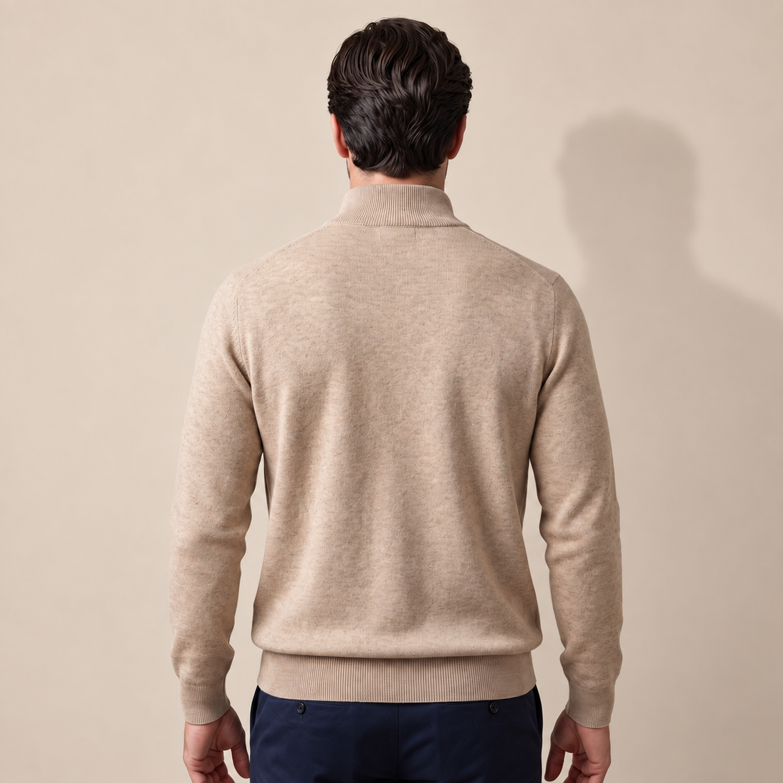 Sweter męski z dzianiny z krótkim zamkiem