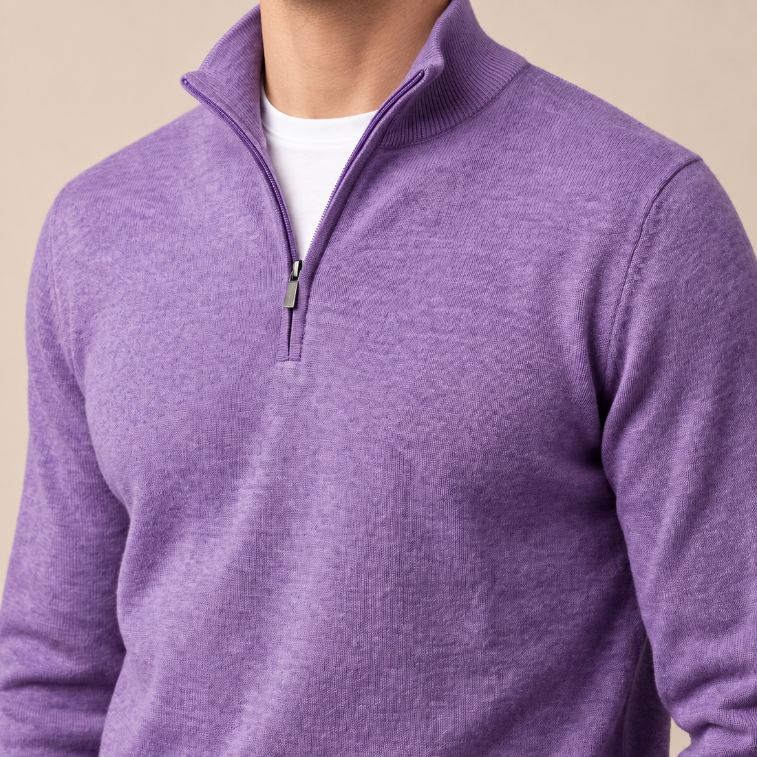 Sweter męski z dzianiny z krótkim zamkiem