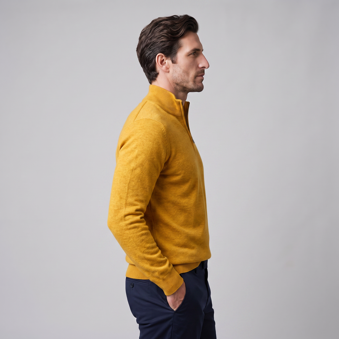 Sweter męski z dzianiny z krótkim zamkiem
