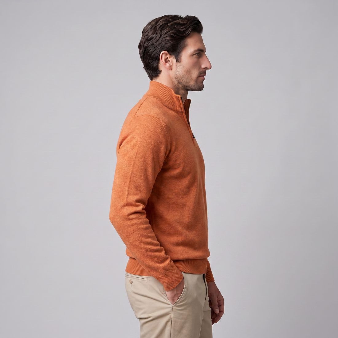 Sweter męski z dzianiny z krótkim zamkiem