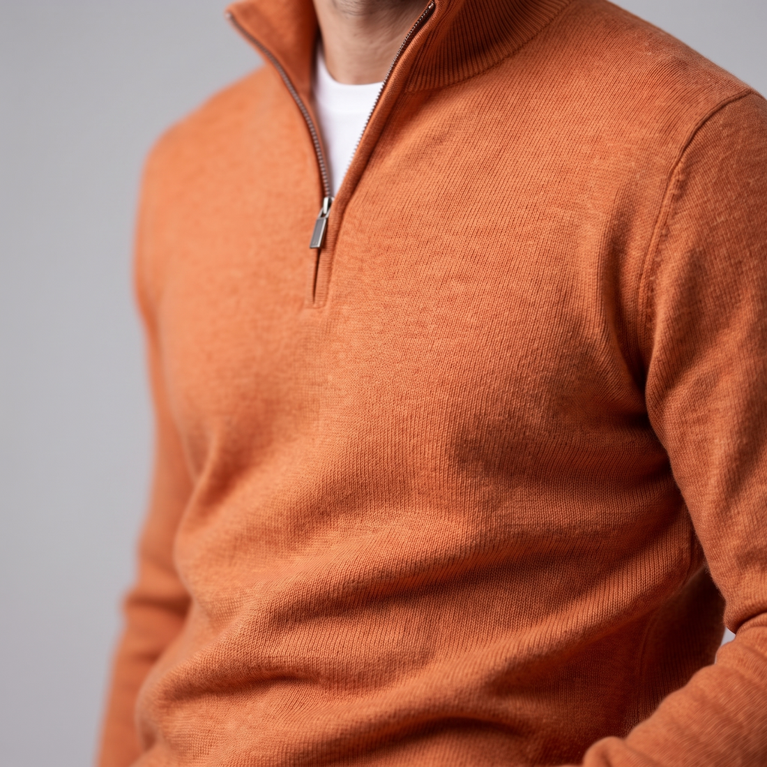 Sweter męski z dzianiny z krótkim zamkiem