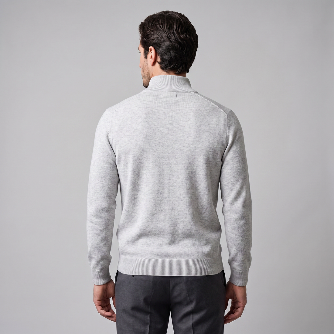 Sweter męski z dzianiny z krótkim zamkiem