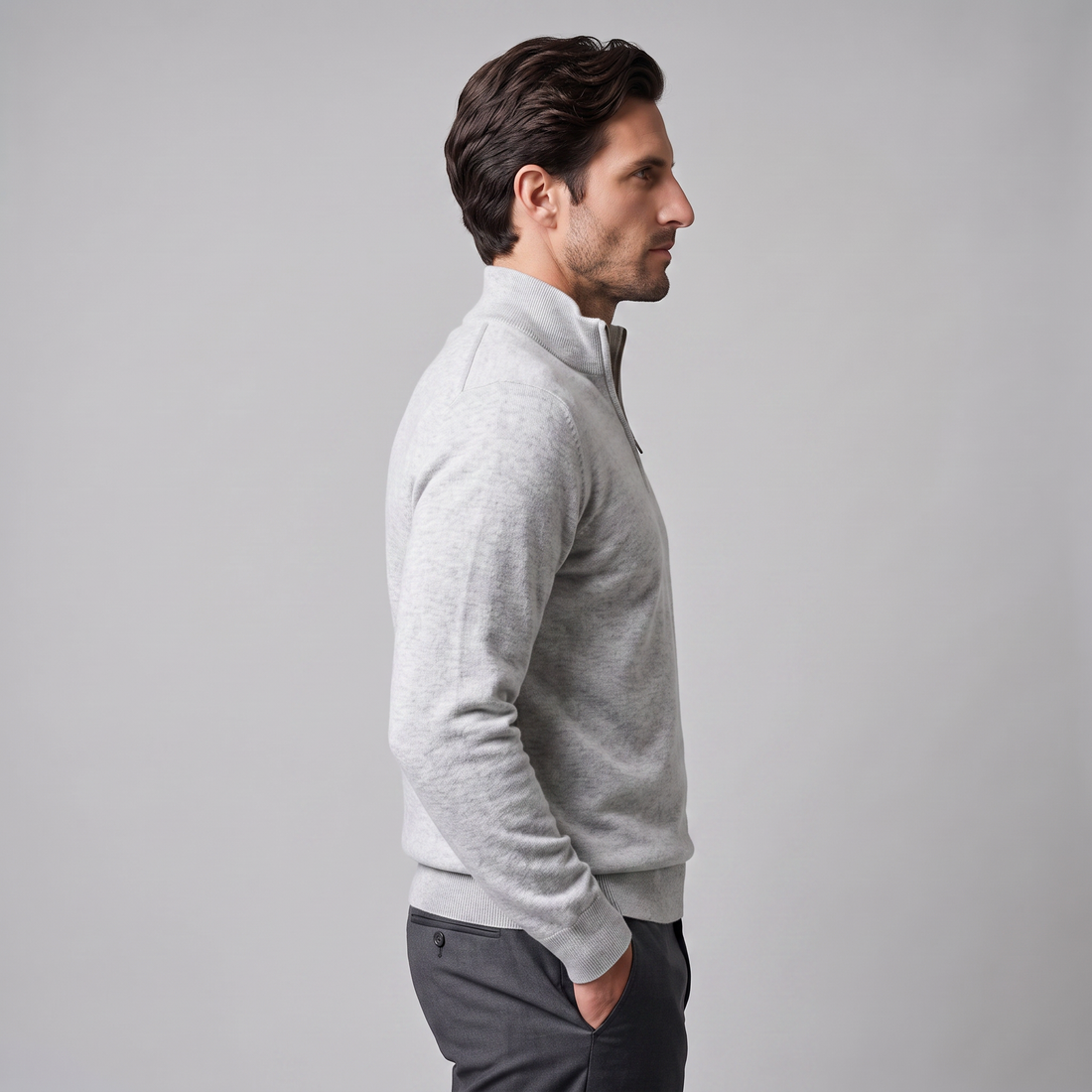 Sweter męski z dzianiny z krótkim zamkiem