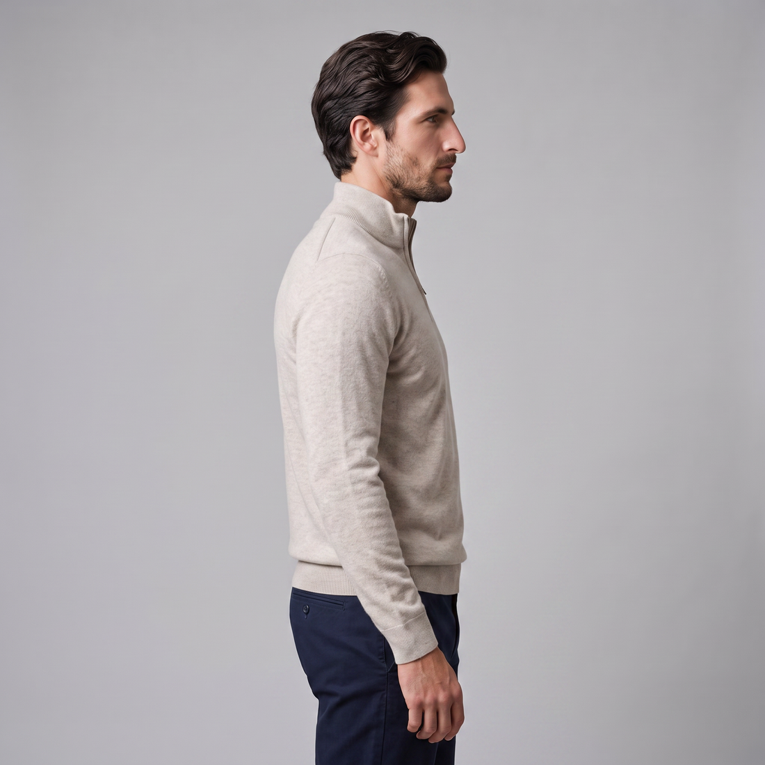 Sweter męski z dzianiny z krótkim zamkiem
