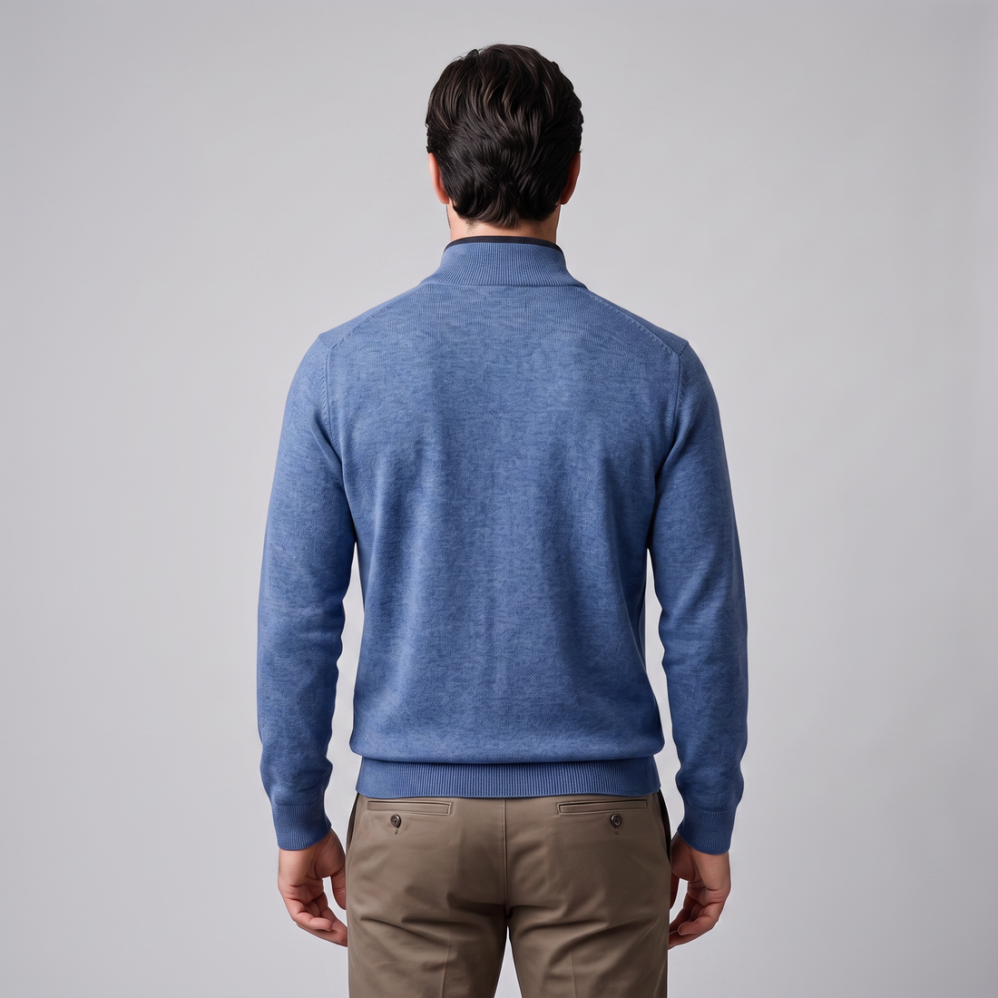 Sweter męski z dzianiny z krótkim zamkiem