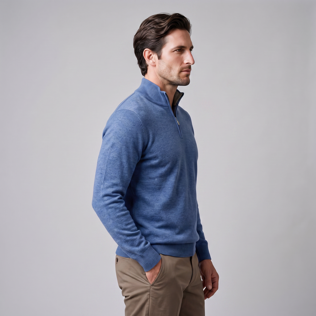 Sweter męski z dzianiny z krótkim zamkiem