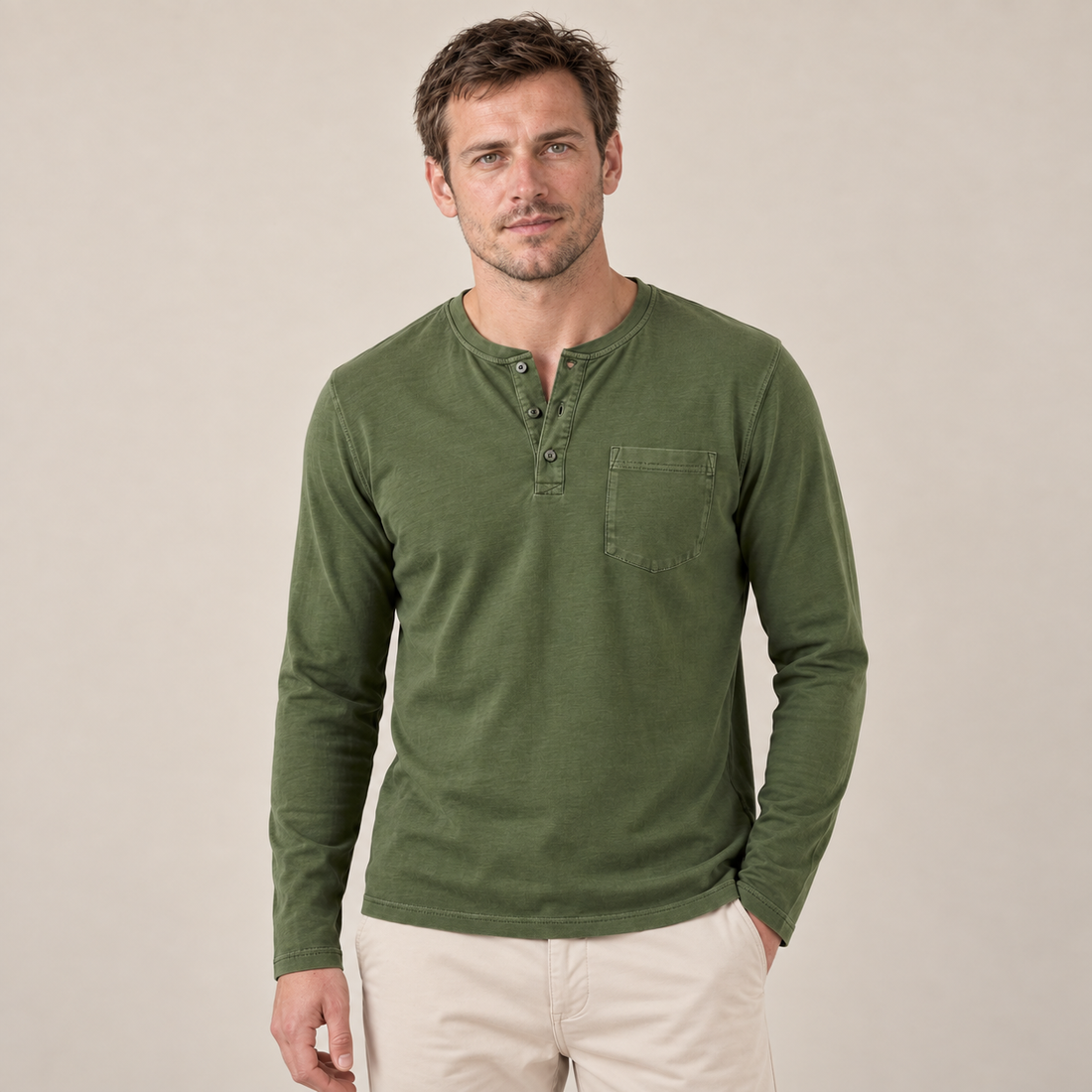 Koszulka henley męska z długim rękawem