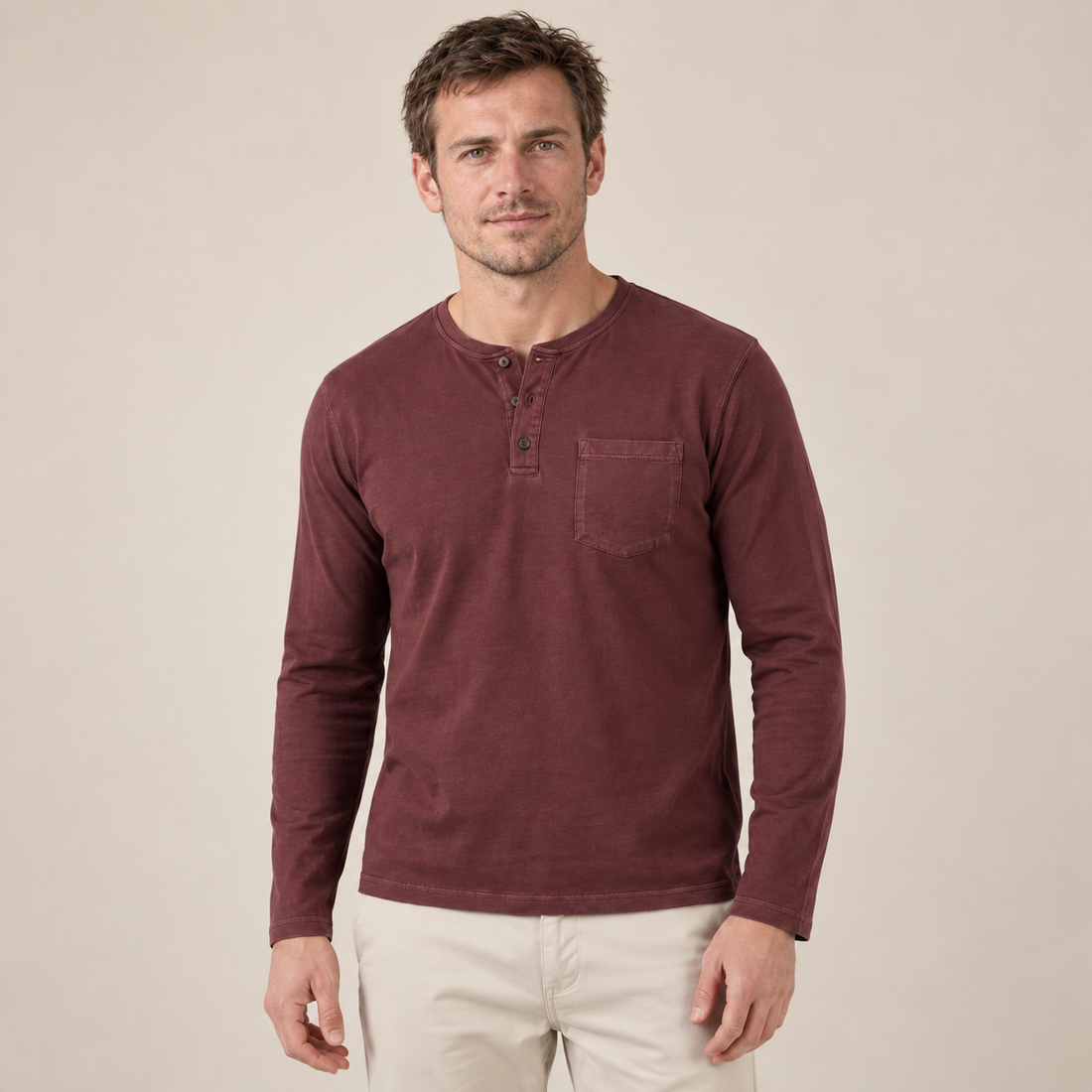 Koszulka henley męska z długim rękawem