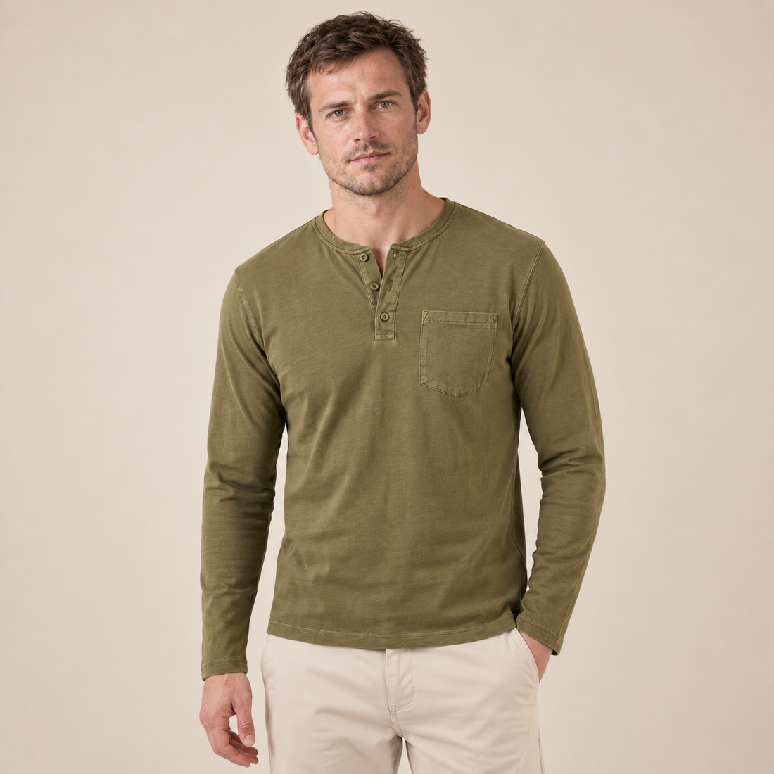 Koszulka henley męska z długim rękawem