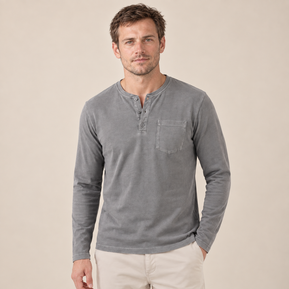Koszulka henley męska z długim rękawem