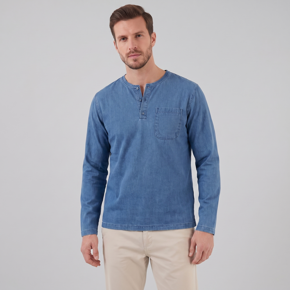 Koszulka henley męska z długim rękawem