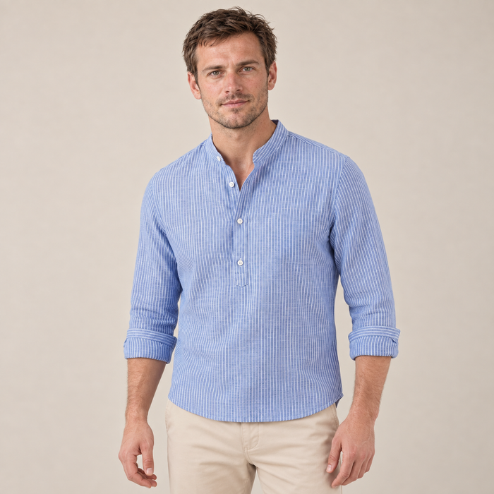 Koszulka henley męska w paski z długim rękawem