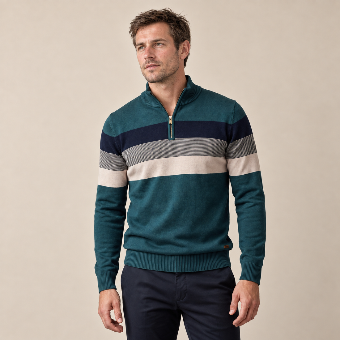 Sweter męski z krótkim zamkiem
