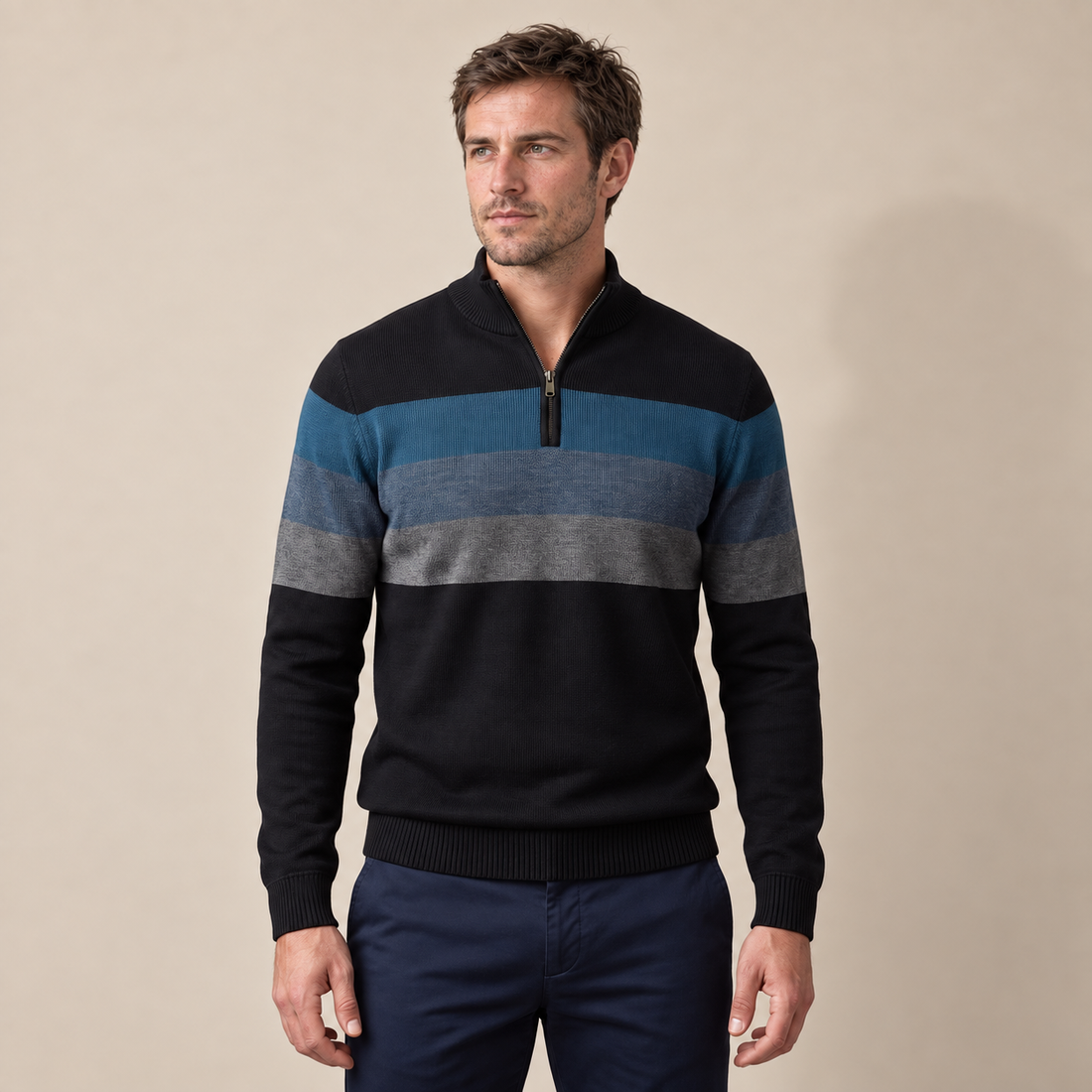 Sweter męski z krótkim zamkiem