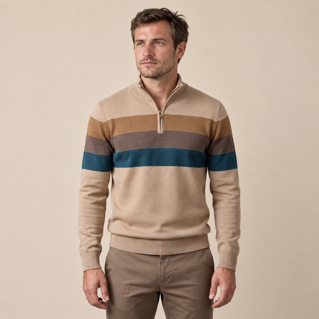 Sweter męski z krótkim zamkiem