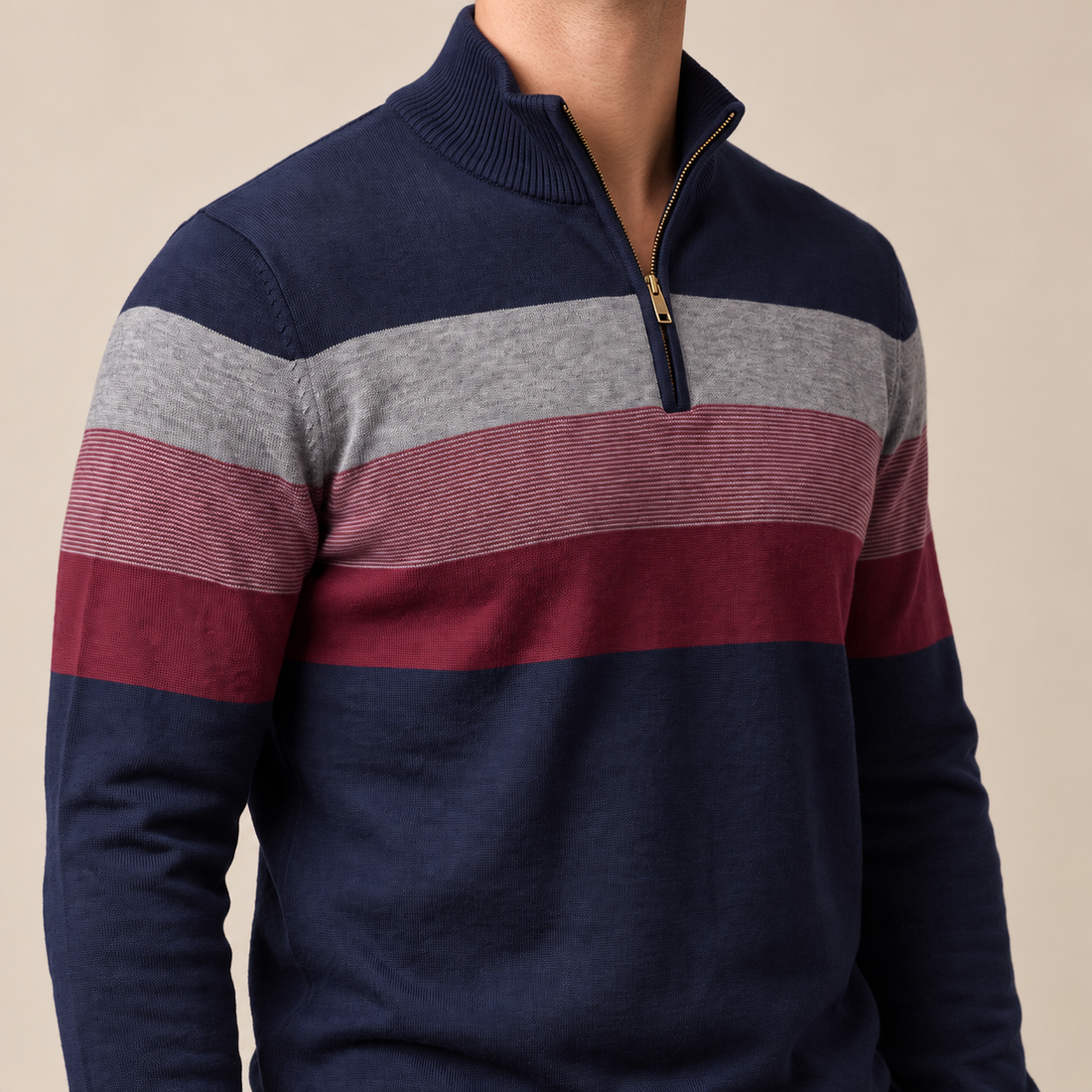 Sweter męski z krótkim zamkiem