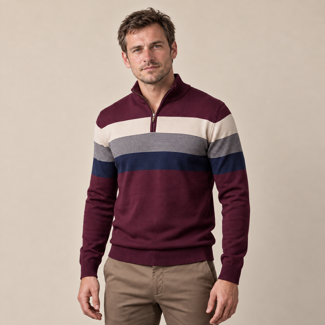 Sweter męski z krótkim zamkiem