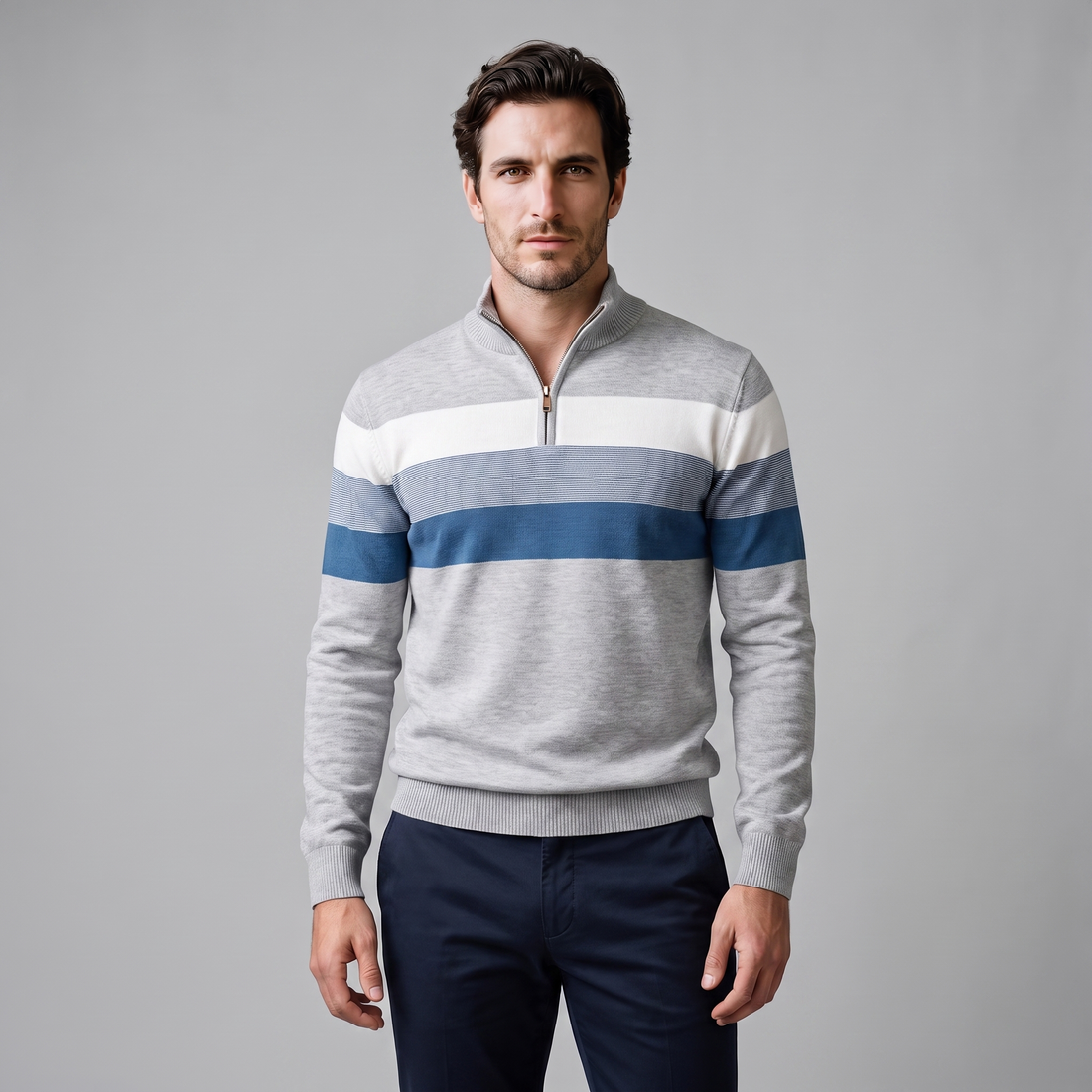 Sweter męski z krótkim zamkiem