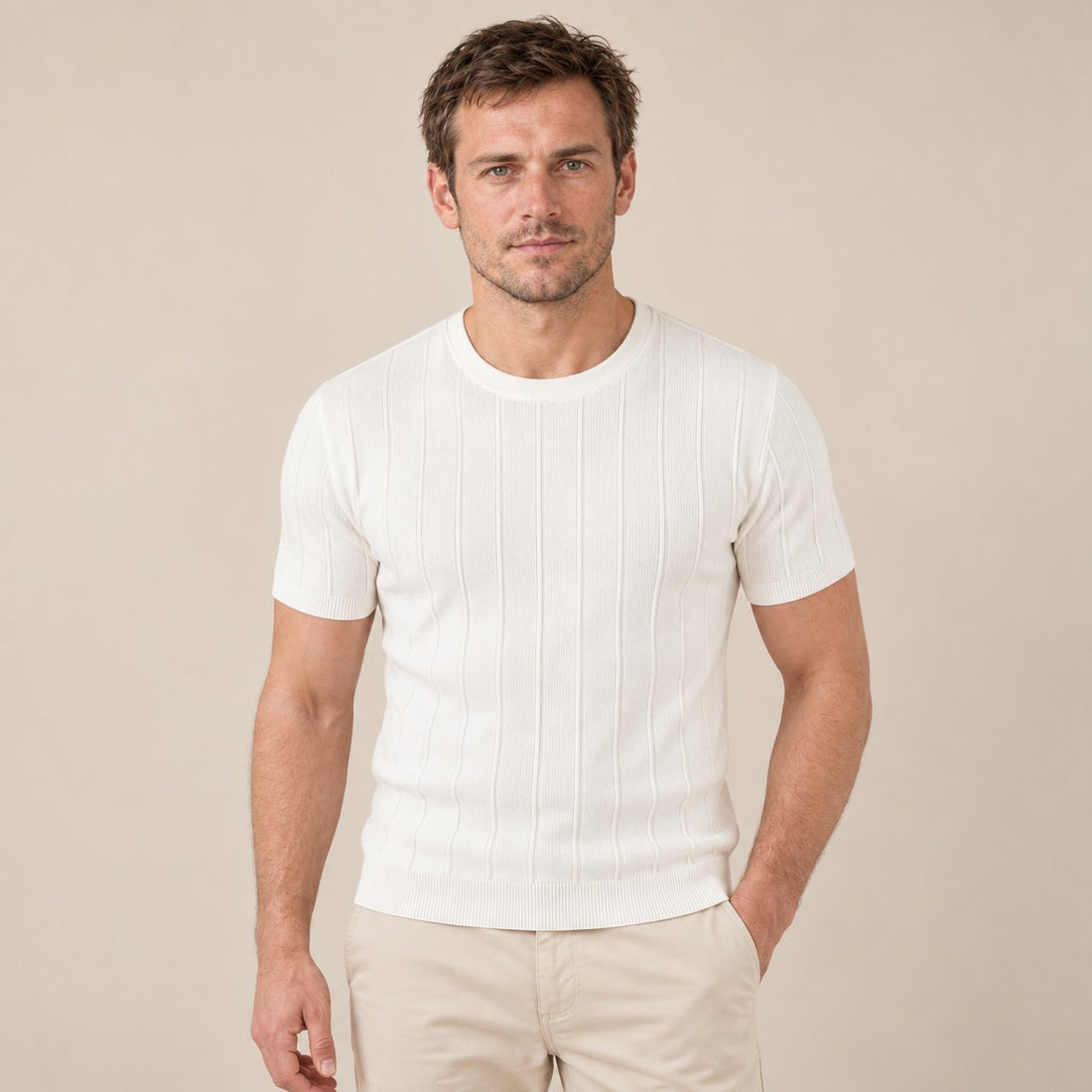 T-shirt męski z prążkowanej dzianiny