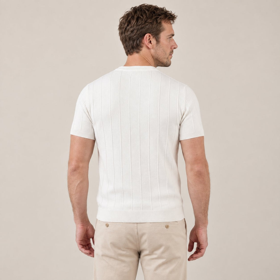 T-shirt męski z prążkowanej dzianiny