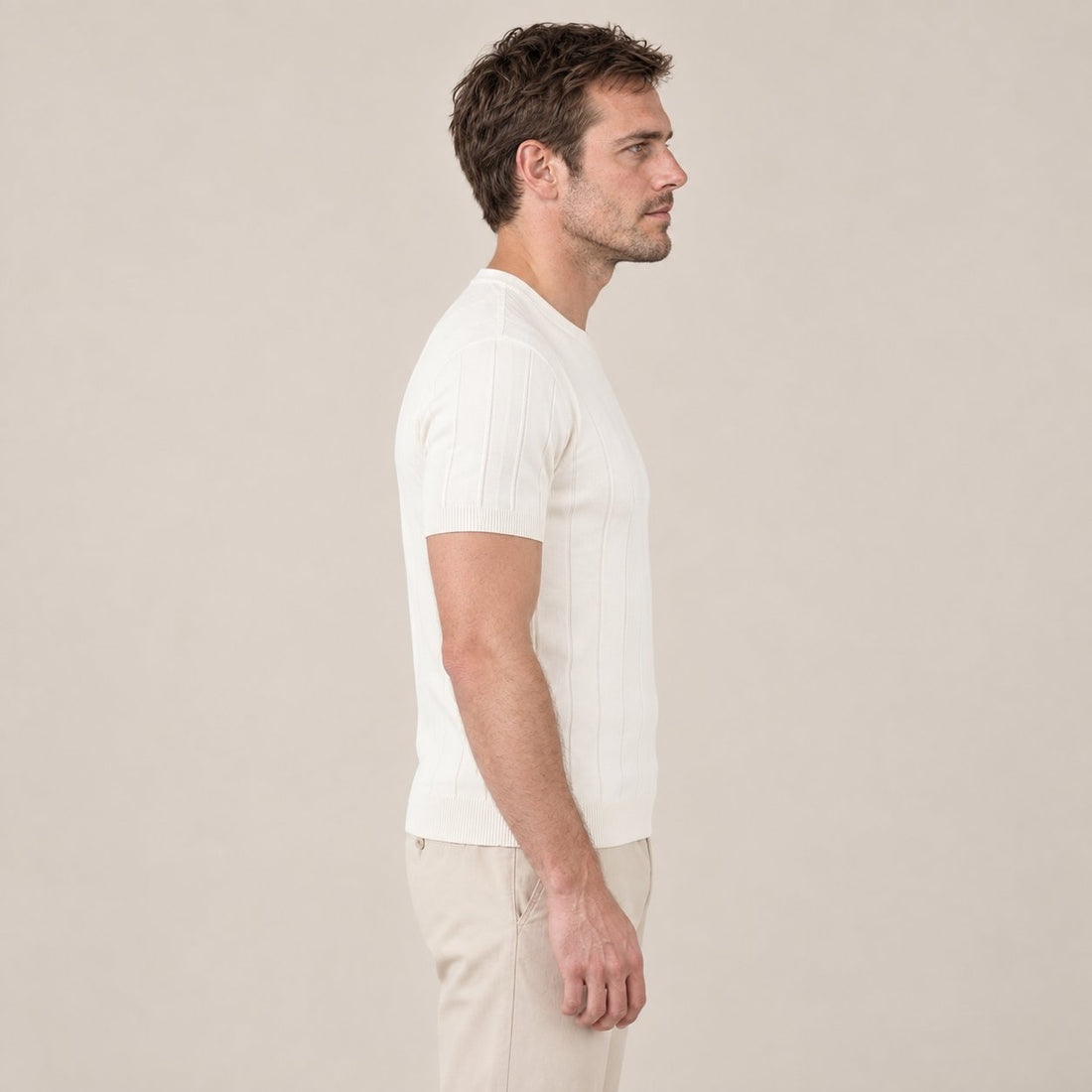 T-shirt męski z prążkowanej dzianiny