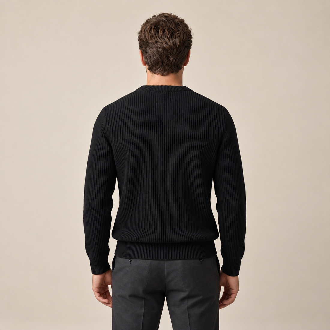 Sweter męski bawełniany prążkowany z okrągłym dekoltem