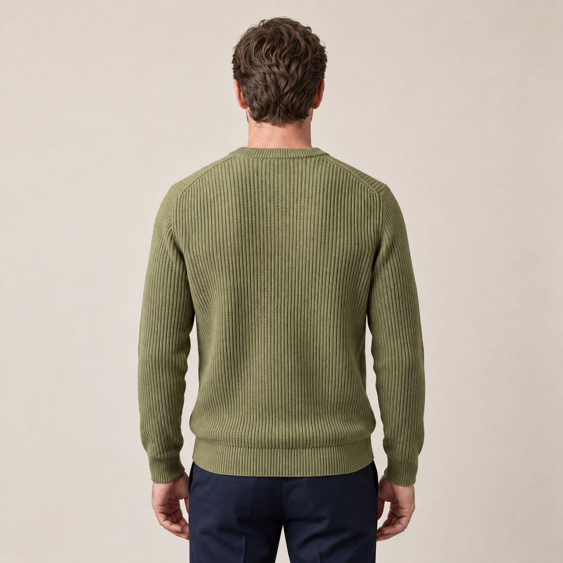 Sweter męski bawełniany prążkowany z okrągłym dekoltem