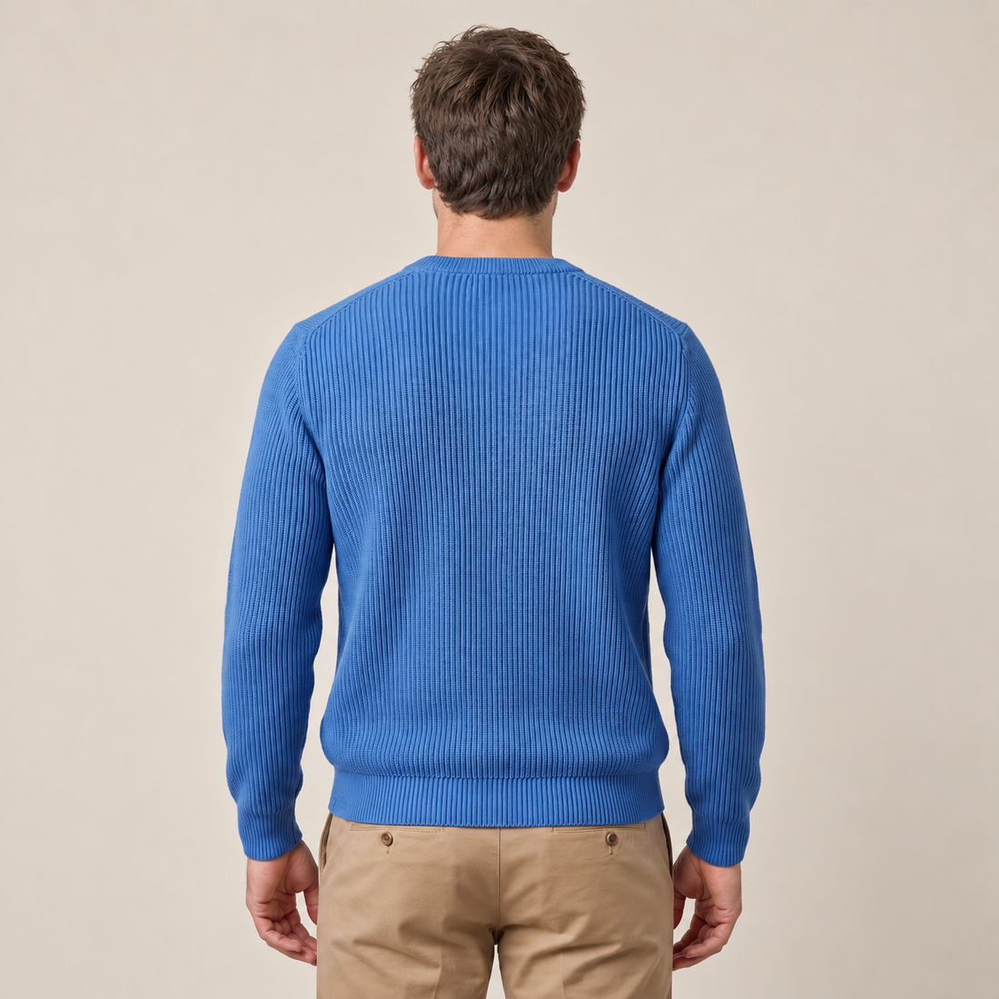 Sweter męski bawełniany prążkowany z okrągłym dekoltem
