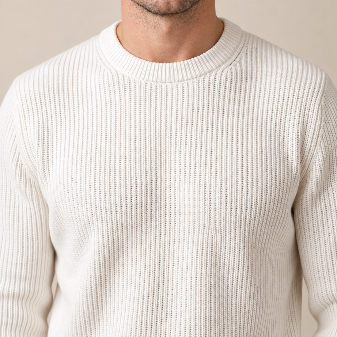 Sweter męski bawełniany prążkowany z okrągłym dekoltem