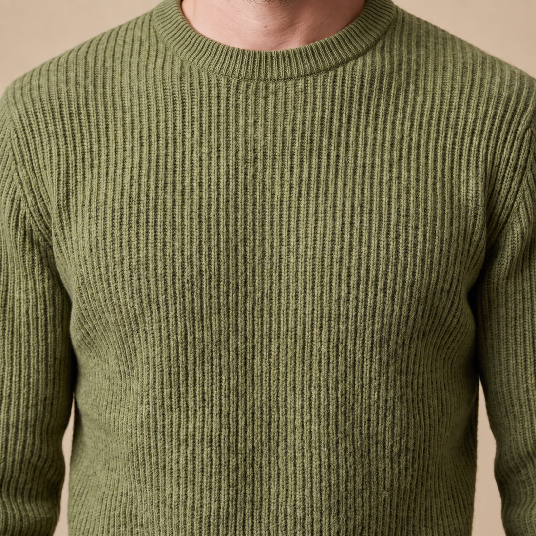 Sweter męski bawełniany prążkowany z okrągłym dekoltem