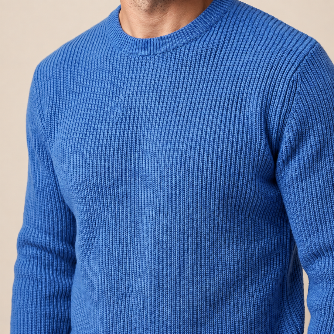 Sweter męski bawełniany prążkowany z okrągłym dekoltem