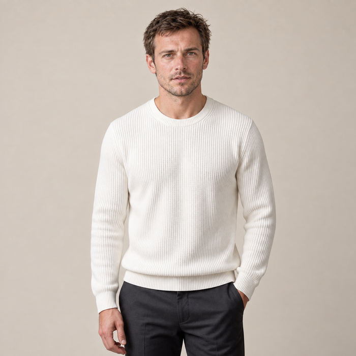 Sweter męski bawełniany prążkowany z okrągłym dekoltem