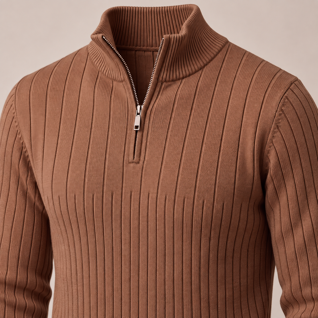 Sweter męski bawełniany prążkowany z krótkim zamkiem