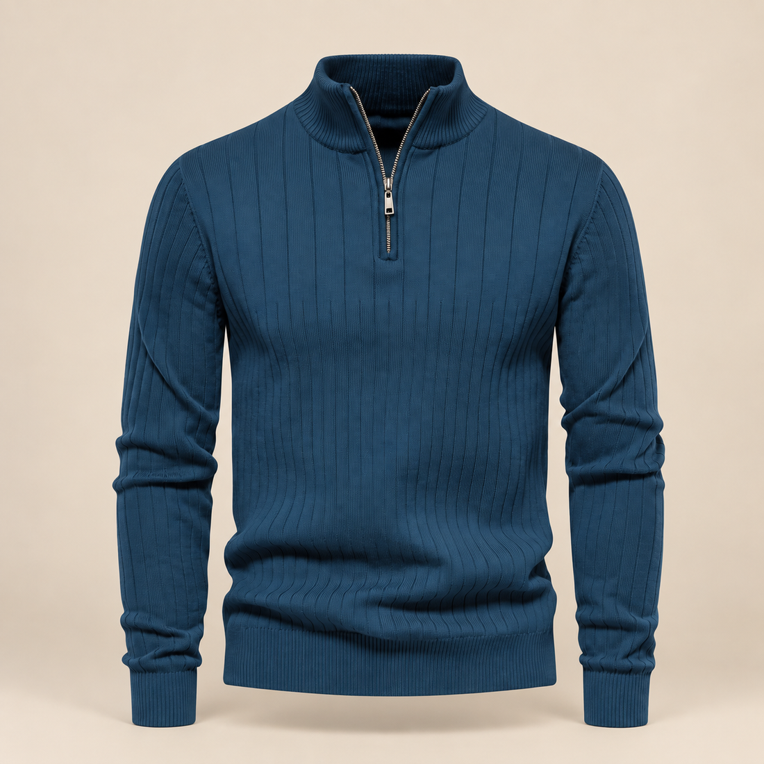 Sweter męski bawełniany prążkowany z krótkim zamkiem