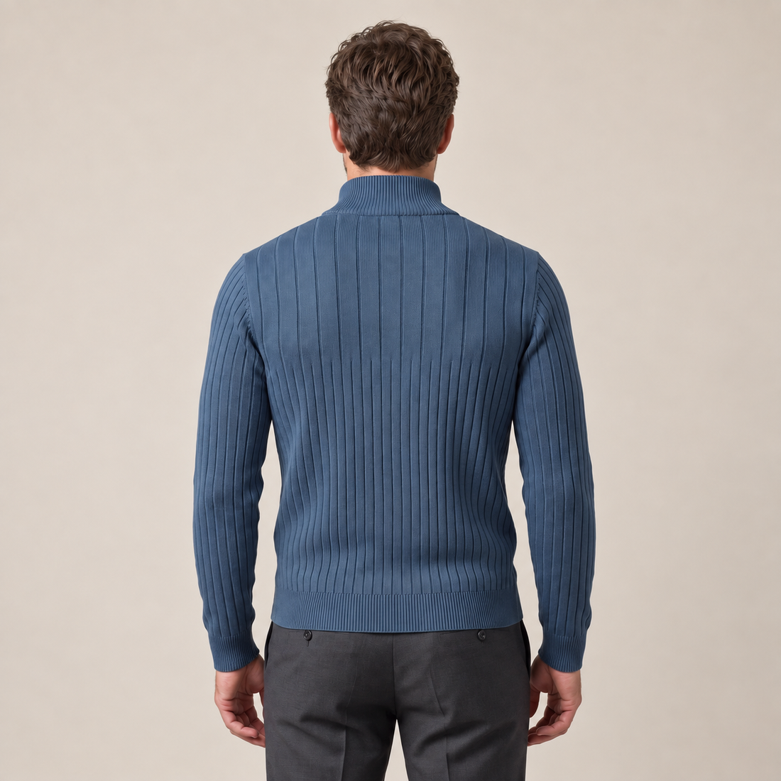 Sweter męski bawełniany prążkowany z krótkim zamkiem