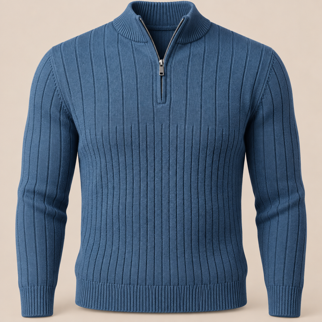Sweter męski bawełniany prążkowany z krótkim zamkiem