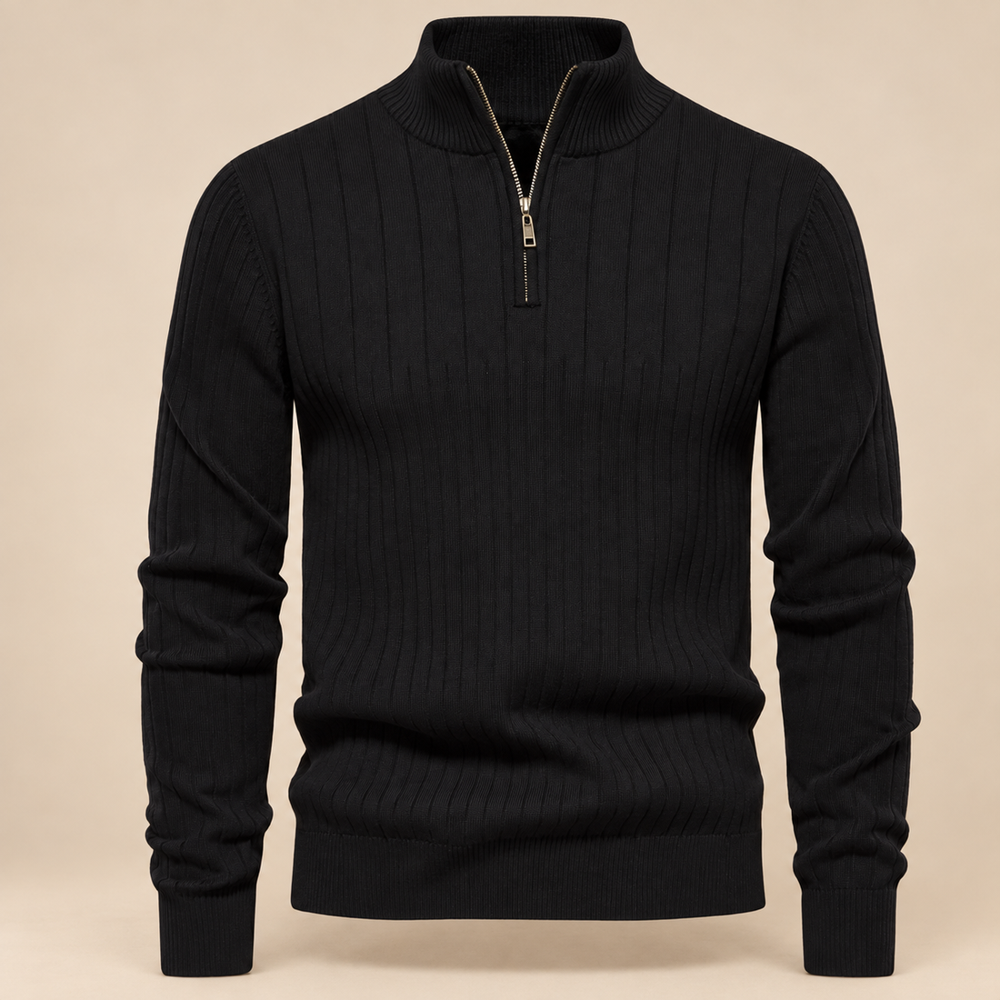 Sweter męski bawełniany prążkowany z krótkim zamkiem