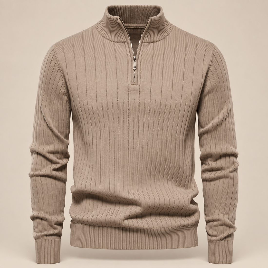 Sweter męski bawełniany prążkowany z krótkim zamkiem