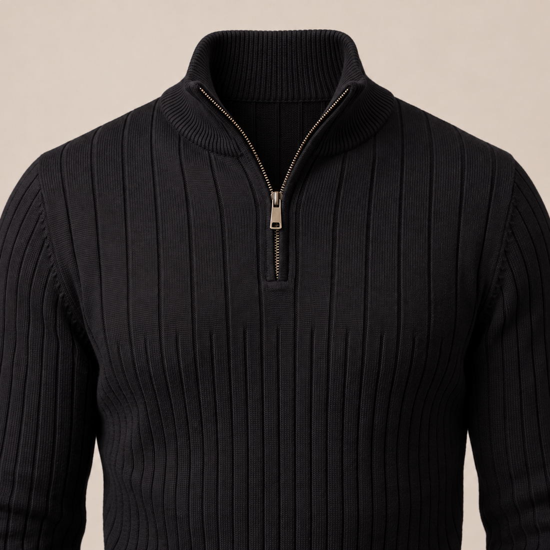 Sweter męski bawełniany prążkowany z krótkim zamkiem