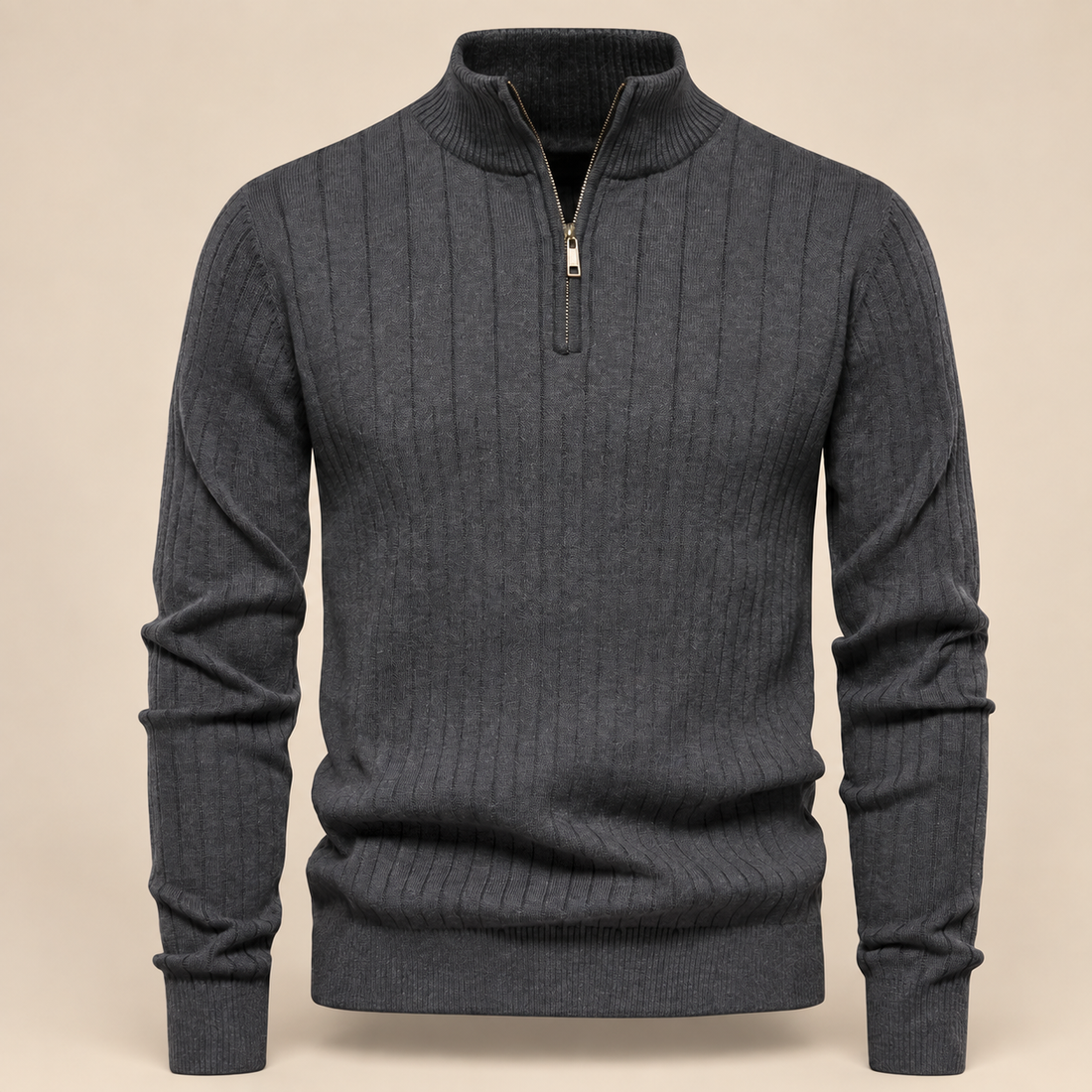 Sweter męski bawełniany prążkowany z krótkim zamkiem