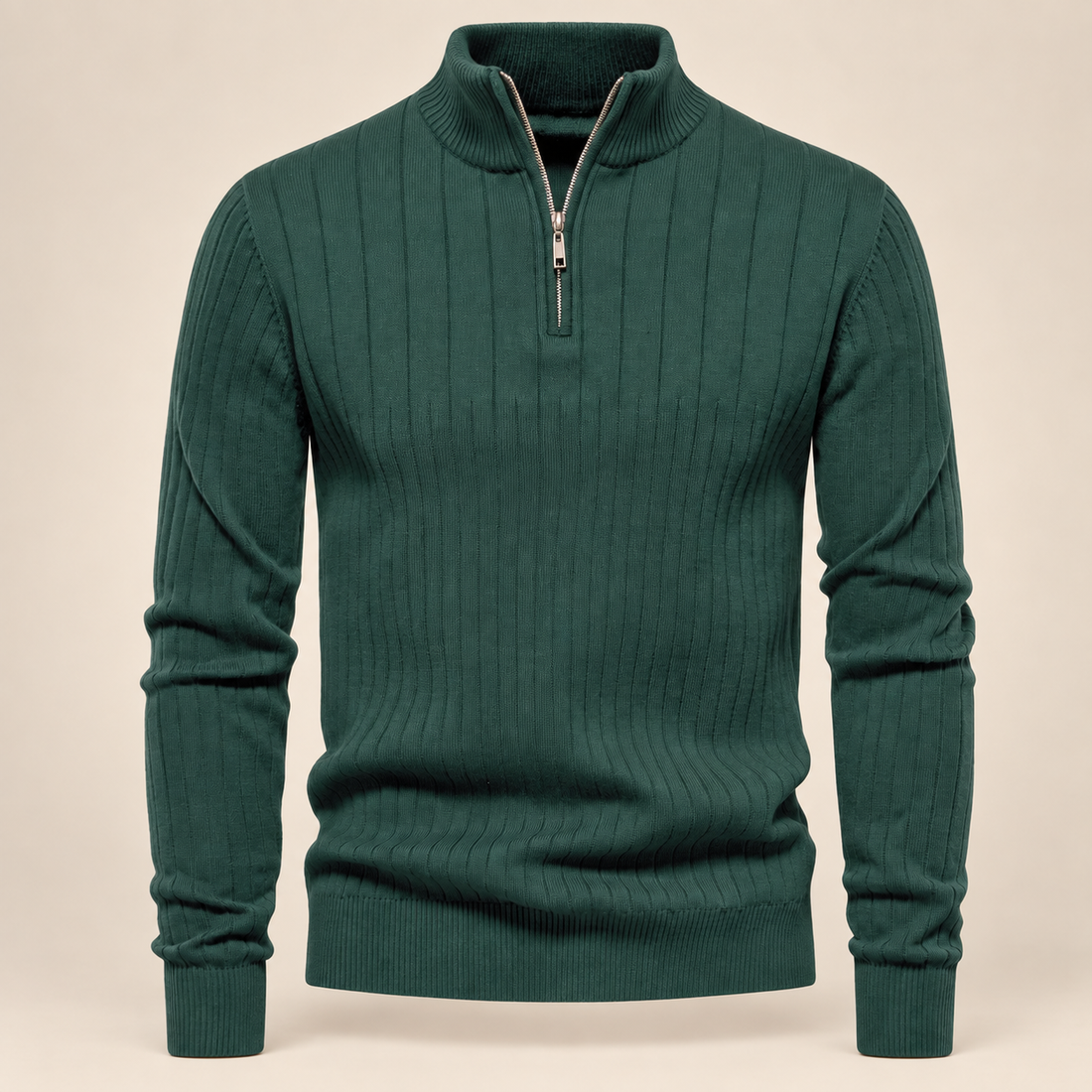 Sweter męski bawełniany prążkowany z krótkim zamkiem