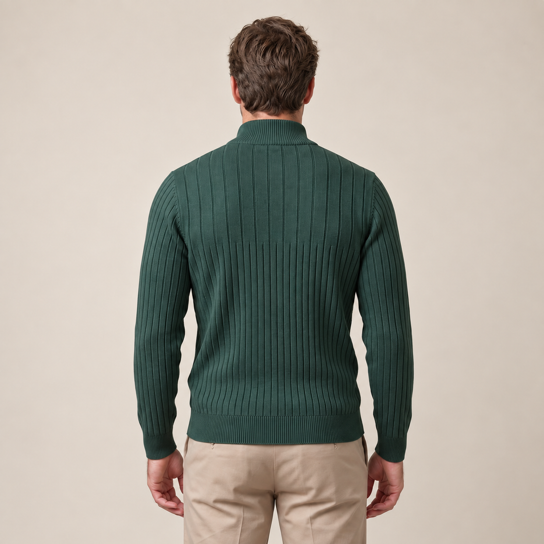 Sweter męski bawełniany prążkowany z krótkim zamkiem