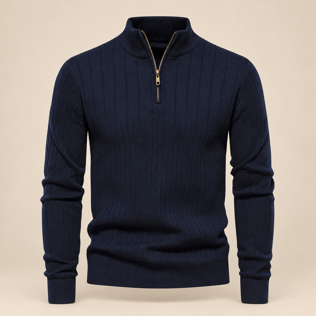Sweter męski bawełniany prążkowany z krótkim zamkiem